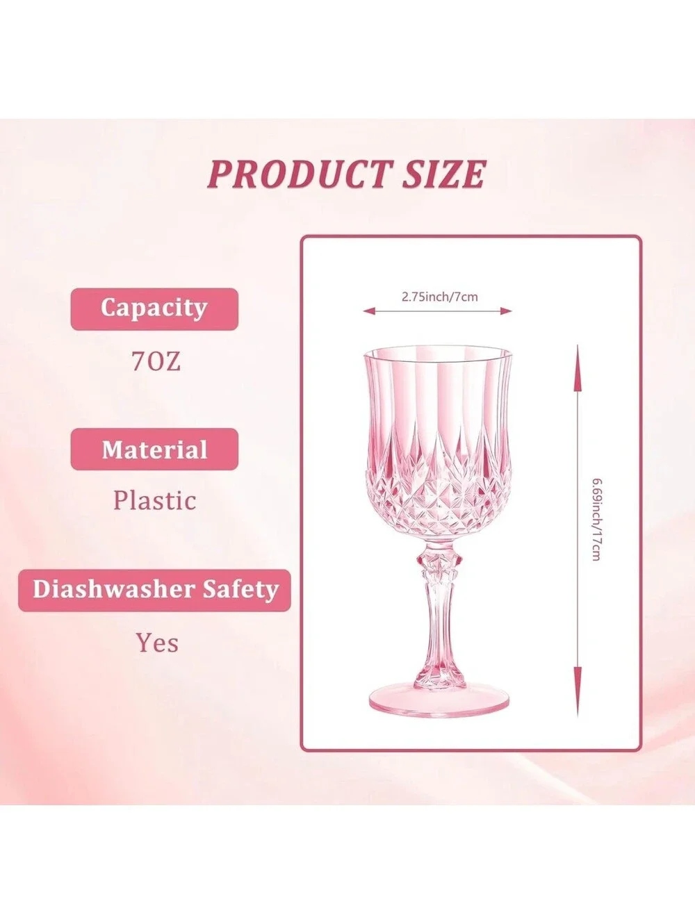 Lot of 16: NEW HTTBEIZI Pink Plastic Wine Glasses Disposable Drinking Cups 7 oz